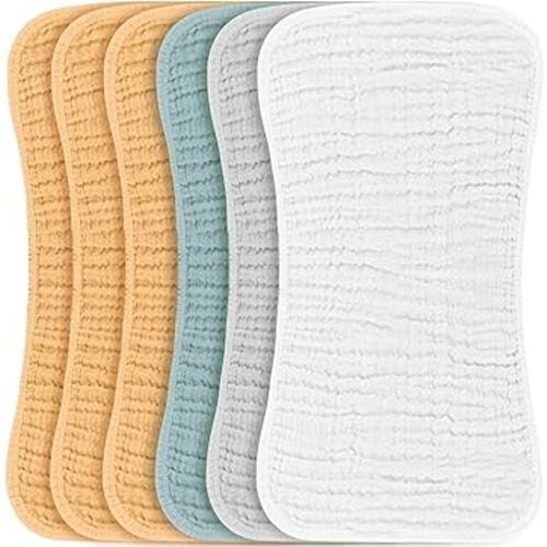 Konssy Muslin Baby Burp Cloths Sets for Unisex- 6 Pack Large 100% Cotton Burping Clothes for Newborn,Baby Girls and Boys