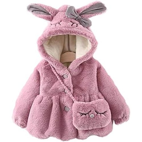 Plustrong Baby Toddler Girls Winter Coat Faux Fur Fleece Jacket Rabbit Coats for Girls