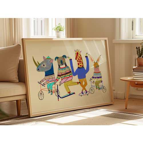 Fun Day Art Print, Kids Wall Art, Gift for Children, Bright Colorful Prints, Nursery Decor, Boys and Girls, Illustration, Animal