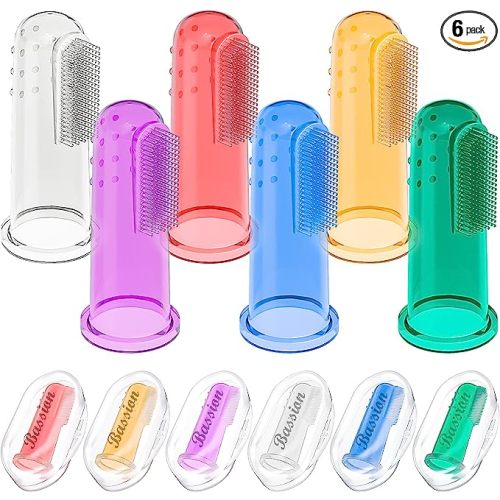 Baby Toothbrush Set, 6 Pcs Soft Infant Finger Toothbrush with 6 Boxes, Newborns Toddler Silicone Baby Tooth Brush 0-6 Months 6-12 Months - Clear