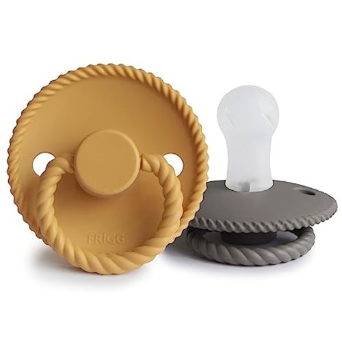 Frigg Rope SilkySoft Silicone Baby Pacifier | Made in Denmark | BPA-Free (Honey Gold/Portobello, 0-6 Months)