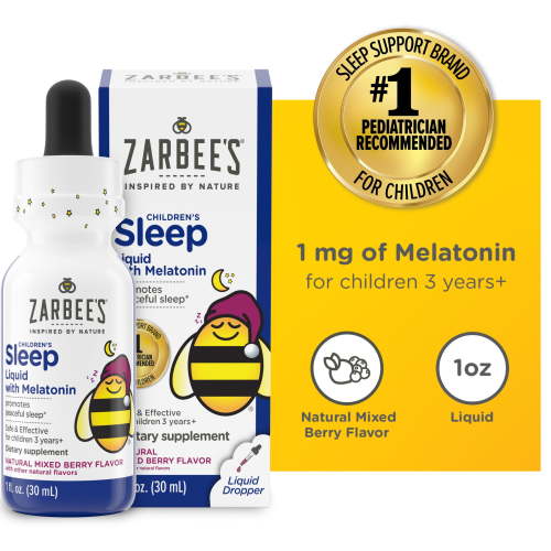 Zarbee's Kids Sleep Supplement, Natural Berry Flavor, 1mg Melatonin, Drug-Free, Ages 3+, 1 Fl oz