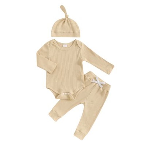 Binshrliy 3pcs Newborn Fall Outfits Baby Boy Girls Pants Set Long Sleeve Romper Tops + Leggings + Hat 3M 6M 9M 12M Infant Casual Clothes