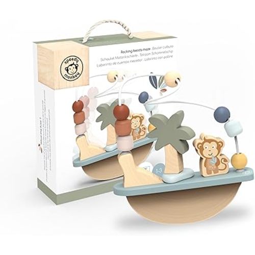 Speedy Monkey Rocking Beads Maze – Soft Colored Wooden Monkey Bead Maze, Gently Rocks and Twists, 7 Beads for Dexterity and Coordination, Non-Toxic Paint, Ideal for Kids 1-3 Years, Educational Toy