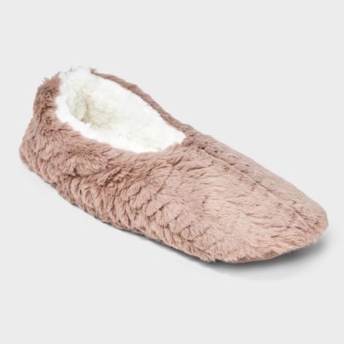 Women's Ribbed Faux plush Cozy Pull-On Slipper Socks with Grippers - Auden™ Light Pink M/L: Cushioned Insole, Nonslip