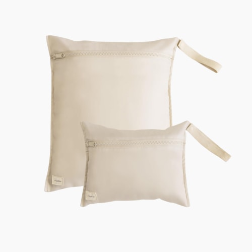 mushie Water Resistant Wet Bags | Large & Small Reusable Storage Bag for Baby Items and Travel | Zippered Pockets with Handle | Machine Washable, Set of 2 (Fog)