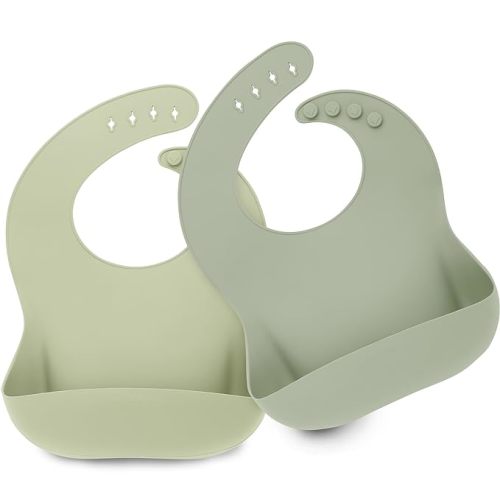 KeaBabies 2-Pack Silicone Bibs For Babies, Silicone Baby Bibs for Eating, Food-Grade Pure Silicone Bib, Toddler Bibs, Waterproof Bibs, Feeding Bibs, Silicon Bibs for Toddlers, Boys, Girls (Sage)