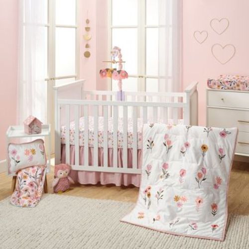 Lambs & Ivy Little Garden 3-piece Embroidered Floral Baby Crib Bedding Set