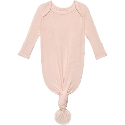 Posh Peanut Baby Knotted Gowns - Newborn Gowns For Girls, Baby Sleep Gown - Baby Girl Nightgowns (Sandy Blush Ribbed, 0-3 Months)