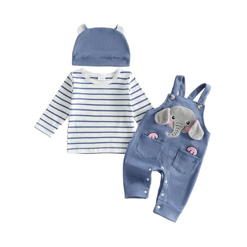 Mtsebmves Newborn Baby Boy Clothes Bodysuit Top Animal Suspender Pants Hat | Long Sleeve, Crew Neck, Baby Boy Fall Outfit, 0-18 Months Going Home Outfit Baby Boy