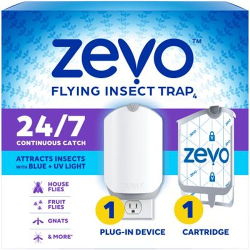 Zevo Indoor Flying Insect Trap For Fruit Flies, Gnats, And House Flies (1 Plug-in Base + 1 Refill Cartridge)