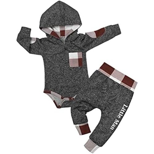 Fommy Newborn Baby Boy Clothes Plaid Letter Print Long Sleeve Hoodies + Long Pants 2PCS Fall Winter Outfits Set