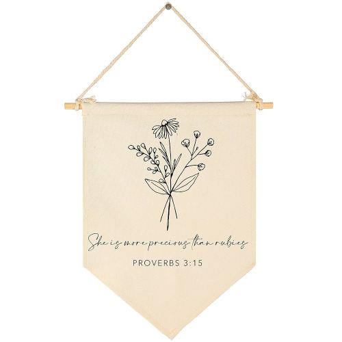 Nursery Scripture Bible Verse-Christian Botanical Decor-Canvas Hanging Pennant Flag Banner Wall Sign Decor Gift for Nursery Bedroom Playroom Front Door Baby Kids Girl Boy Teen- Birthday Christmas Gift