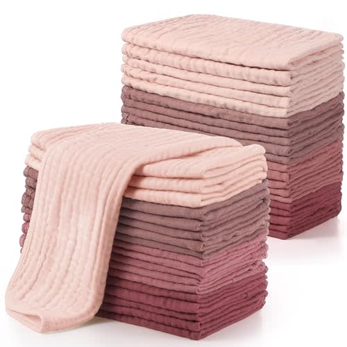Buryeah 20 Pcs Large 20 x 10 Inch Burp Cloths Multi Colors Washcloths Baby Burping Cloth Diapers 6 Absorbent Layers Face Towels (Retro Colors)