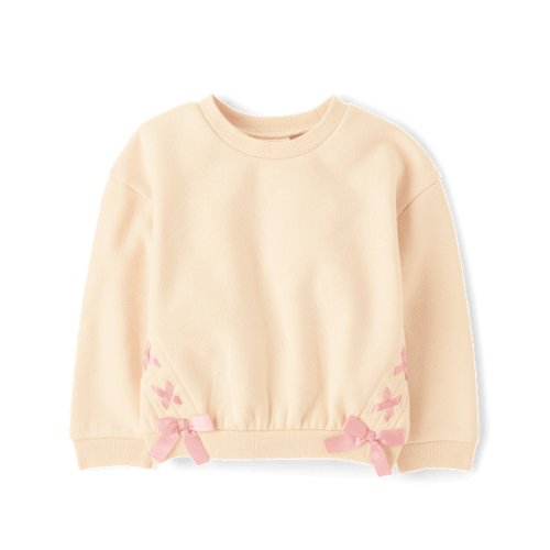 Toddler Girls Lace Up Premium Fleece Sweatshirt - Tan