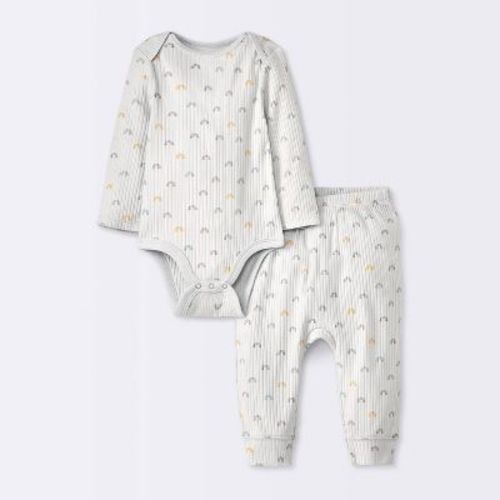 Baby 2pc Rainbows Wide Ribbed Top & Bottom Set - Cloud Island™ Gray 6-9M: Cotton Bodysuit & Pants