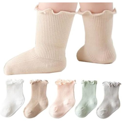 5 Pairs Baby Girls Socks Infant Newborn Frilly Ruffle Cotton Socks Toddler Dress Socks