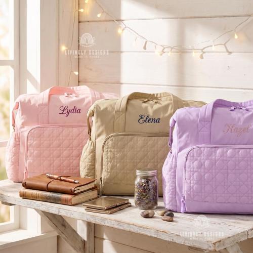 Custom Name Large Travel Tote: Quilted Weekender, Gym & Baby Bag
