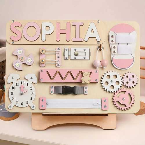 Customized Wooden Montessori Busy Board with Baby Name, Educational Sensory Toy for Toddlers, Baby Shower Gift, Birthday Gift, KindlyToys