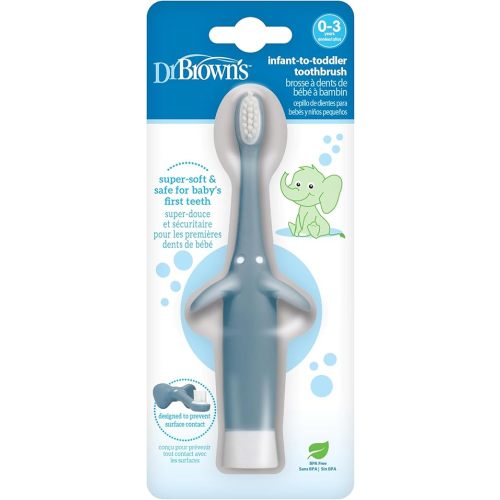 Dr. Brown's Infant-to-Toddler Training Toothbrush, Soft for Baby's First Teeth, Blue Elephant, 0-3 Years