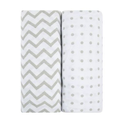 Ely's & Co. Baby Fitted Waterproof Bassinet Sheet Set 100% Combed Jersey Cotton Grey Chevron and Polka Dots 2 Pack