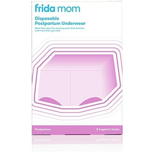 FridaBaby Frida Mom Disposable Postpartum Underwear (Without pad) | Super Soft, Stretchy, Breathable, Wicking, Latex-Free, Boyshort Cut | Regular (8 Count), 28 - 42 Inch