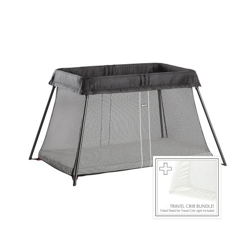 BabyBjörn Travel Crib Light + Fitted Sheet Bundle Pack, Black, One Size (640001US)