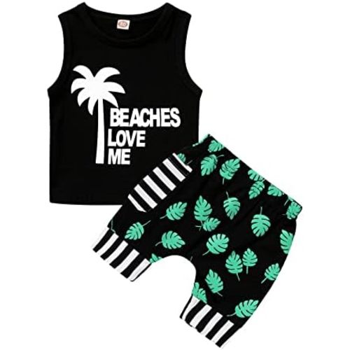 YOUNGER TREE Toddler Baby boy summer clothes Beaches Love Me Sleeveless Vest Tops+Shorts Kid Casual outfits
