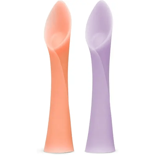 Olababy 100% Silicone Soft-Tip Training Spoon for Baby Led Weaning 2pack (Coral/Lilac)