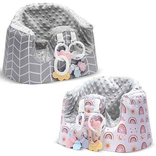 2 Pcs Rainbow Seat Cover Compatible with Bumbo Seat Grey Stripes Baby Floor Seat Cover Comfortable Infant Baby Seat for Baby Boy Girl Baby Shower Birthday Party Gift Supplies