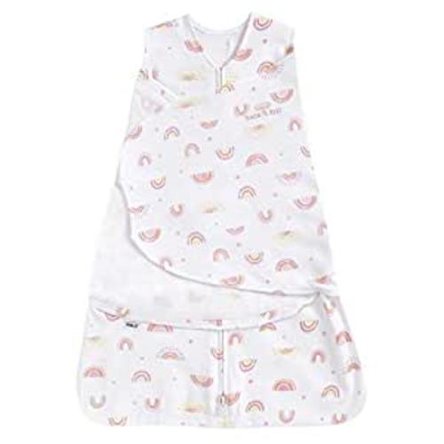 HALO 100% Cotton Sleepsack Swaddle, 3-Way Adjustable Wearable Blanket, Sunshine Rainbows, Small, 3-6 Months