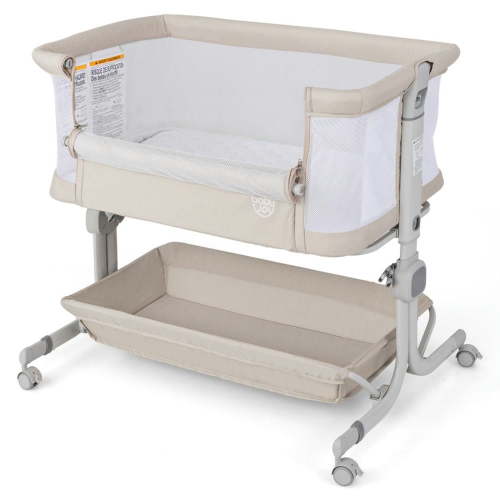 Barara King Baby Bassinet, Bassinets Bedside Sleeper,Bedside Crib,Baby Bassinet Bedside Sleeper with 6-Level Adjustable Height-Beige