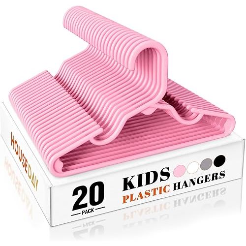HOUSE DAY Premium Baby Hangers 20 Pack, 11 Inch Kids Plastic Hangers Pink, Slim Childrens Hangers for Infant, Toddler, and Child Clothes, Durable Baby Clothes Hangers for Closet