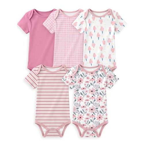 Yoofoss Baby Bodysuits 100% Organic Cotton Baby Short Sleeve Baby Boys Girls Clothes Soft Newborn Infant Romper,5 Pack