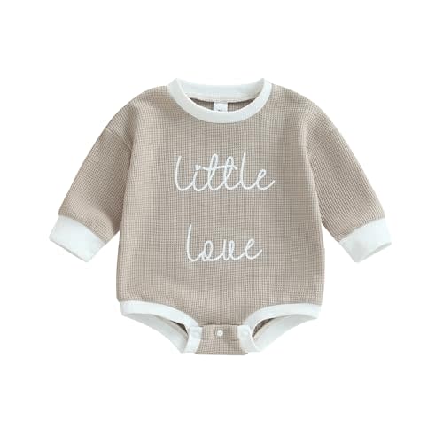 Douhoow Baby Sweatshirt Romper Little Love Waffle Infant Girl Boy Knit Fall Winter Clothes
