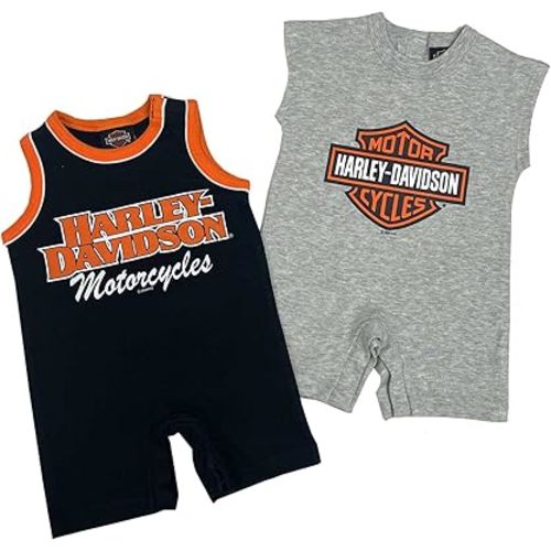 Harley-Davidson Baby Boys' 2-Piece Newborn Sleeveless Romper Set, Black & Gray