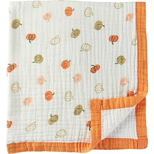 JN&LULU Muslin Blanket, 4-Layer Cotton, 42 x 42 inches, Blue Digger Pattern