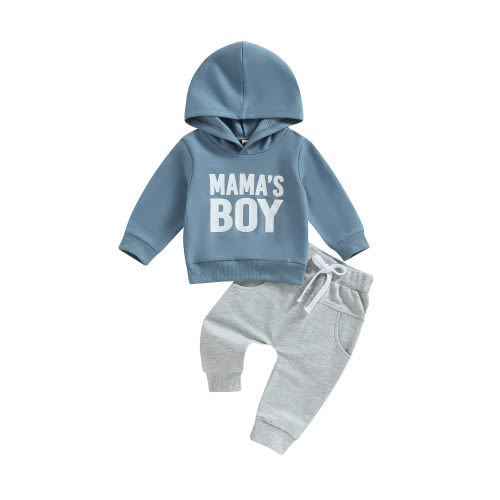 Toddler Baby Boys Hooded Pants Outfits Set 6 12 18 24 Months 2T 3T Letter Print Hoodies Long Sleeve Hooded Sweatshirts and Solid Color Long Pants 2Pcs Clothes Sets