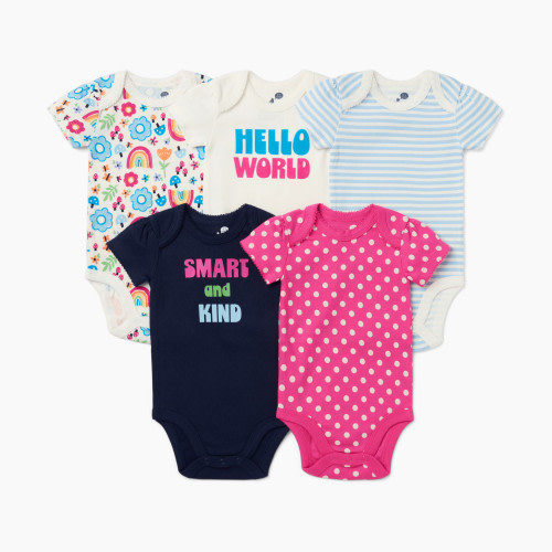 Small Story Short Sleeve Bodysuit Printed (5 Pack) - Flower Power, 6-9 M