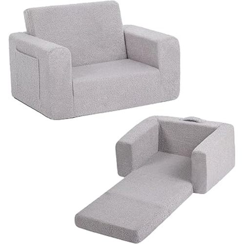 Welnow 2-in-1 Kids Sofa Chair, Convertible Toddler Chair Flip Out Children Sofa Chair Folding Kids Play Sofa with Side Pockets & Removable Cover Armrest Chair for Girl or Boy