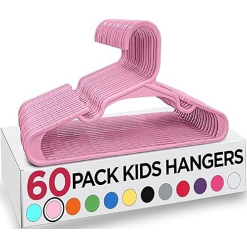 Utopia Home 60 Pack Kids Hangers - 11.5 Inch Plastic Baby Hangers for Closet - Childrens Hangers for Clothes & Infant Hangers for Closet - Ideal for Everyday Standard Use (Baby Pink)