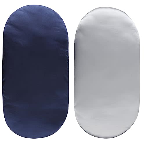 Satin Bassinet Sheet Set 2 Pack Ultra Soft Silk Fit for Rectangle, Hourglass, Oval Bassinet Mattress Protect for Baby Hair and Skin Cradle or Bassinet Sheets, Lt Grey & Navy