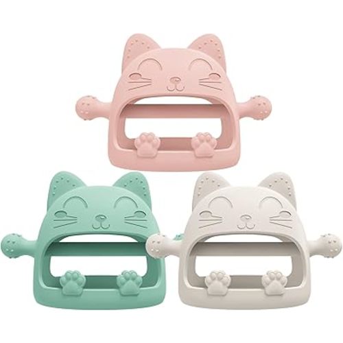 3 Pack Silicone Baby Teether Toys for 0-6 Months - Never Drop Chew Toys for Teething Relief, Pacifiers - Ideal Baby Shower Gifts