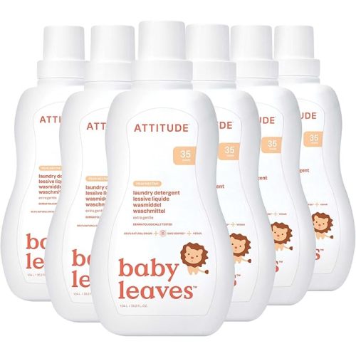 ATTITUDE Baby Laundry Detergent, EWG Verified, Plant and Mineral-Based Formula, HE Compatible, Vegan Household Products, Pear Nectar, 35 Loads, 35.5 Fl Oz (Pack of 6)