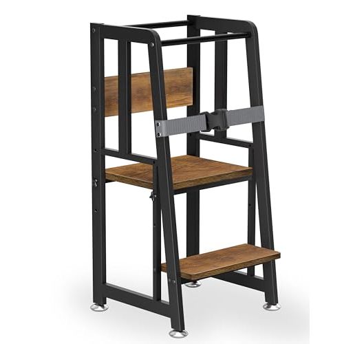 BACEKOLL Toddler Kitchen Stool Helper - Toddler Learning Kitchen Tower for 1-3 Kids, Steel-Wood Toddler Stool for Kitchen Counter & Bathroom - Adjustable Height Standing Tower - Step Stool for Toddler