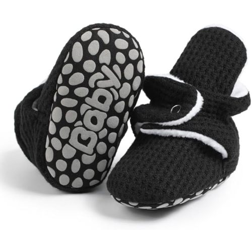 Sawimlgy Newborn Infant Baby Girl Boy Cotton Booties Stay On Sock Slippers Soft Bedroom Shoes Non-Skid Ankle Boots With Grippers Toddler Crib Warm Shoe First Walker Birthday Shower