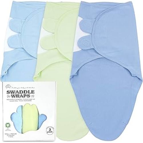 Bublo Baby Swaddles for Newborns – 3-Pack Infant Swaddles 0-3 Months – Adjustable Swaddle Sleep Sack – Soft Organic Cotton Baby Wrap for Safe & Cozy Sleep (Light Blue-Lime)