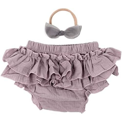 HOOLCHEAN Baby Girls Cotton Gauze Ruffle Bloomer Shorts with Bowknot Headband