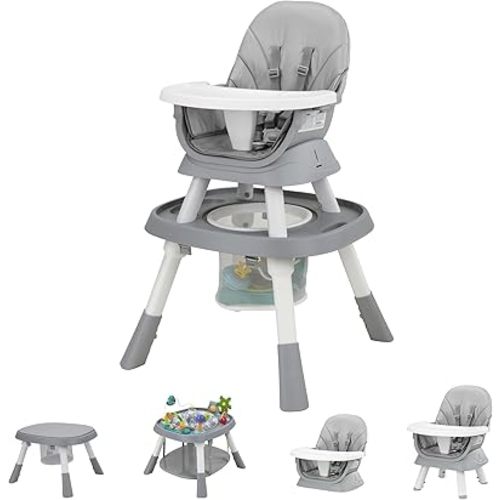 Baby High Chair with Activity Center, 8-in-1 Convertible High Chairs for Babies and Toddlers, Highchair for Ages 6-120 Months (Grey)