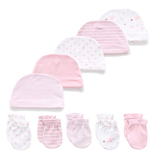 Kiddiezoom Newborn Baby Cap and Mitten Bundle Baby Hats and Mittens Baby Gloves Sets